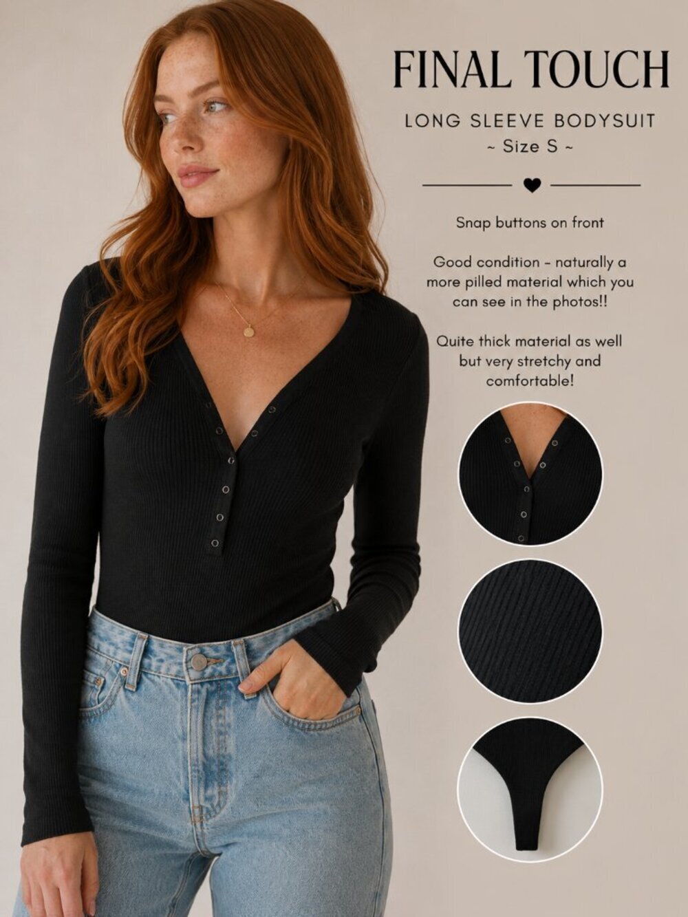 FINAL TOUCH LONG SLEEVE BODYSUIT - size S